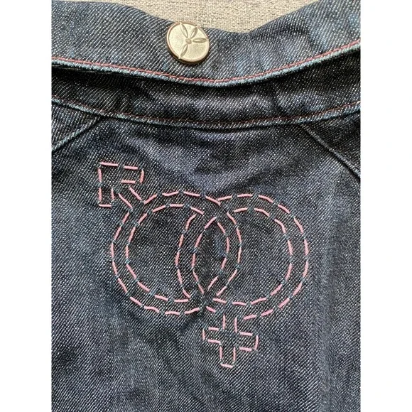RARE! People 4 Peace Embroidered Denim Jacket, Large, Boho, Unique, Hippy, Y2K - Picture 11 of 12